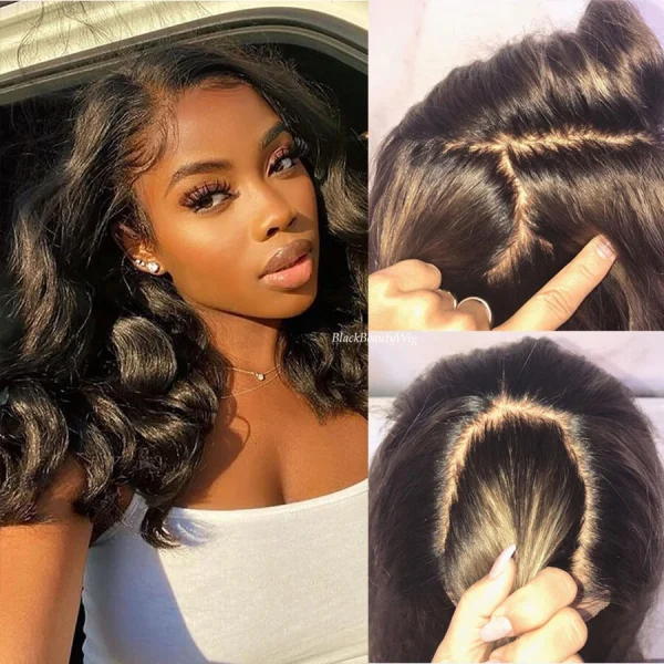 5x4.5 Silk Top Full Lace Human Hair Wig Pre Plucked Short Wavy Silk Base Wigs