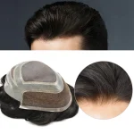 Mens Toupee Human Hair Systems Full Poly Thin Skin Hair Piece Replacement System