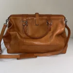 Italian Leather Chestnut Tote Duffel Weekender Briefcase Bag Tan Shoulder strap