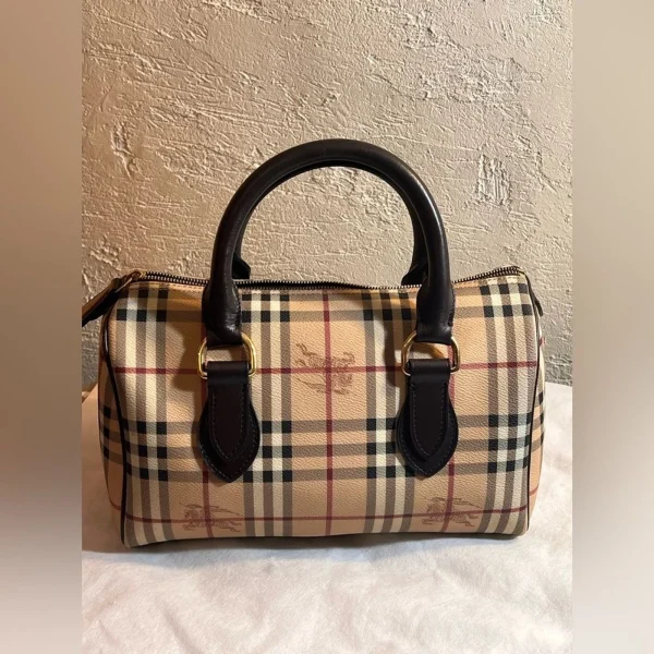 Burberry Haymarket Boston Bag Satchel with Iconic Check Pattern luxury  cihow_31 (11)