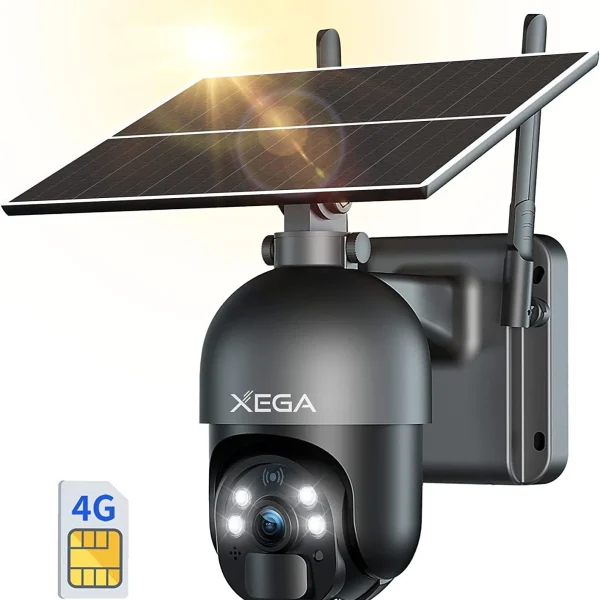 Xega 4G LTE Cellular PTZ Solar Security Camera Outdoor 360° Wireless Solar Cam