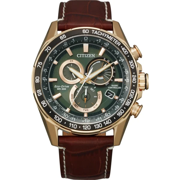 Citizen Eco-Drive Men's PCAT Chronograph Atomic Green Dial 43mm Watch CB5919-00X