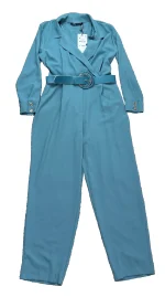 Zara Long Belted Jumpsuit with Belt Women's Medium Turquoise Blue