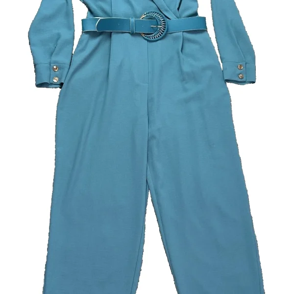 Zara Long Belted Jumpsuit with Belt Women's Medium Turquoise Blue