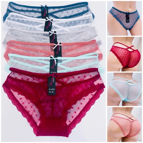 6 Pack Women Sexy Lace Underwear Lingerie Panties G-String Brief Thong Bikini M