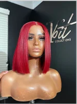 red bob glueless lace front wig human hair great condition custom wig