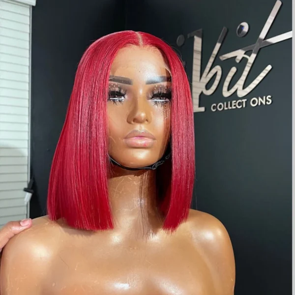 red bob glueless lace front wig human hair great condition custom wig