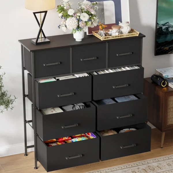 9-Drawer Fabric Dresser,Sturdy Storage Tower Dresser for Bedroom w/ Metal Frame  Di