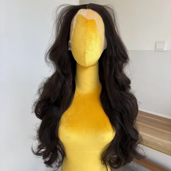 Brown Glue Less T Lace Front Wig Long Wavy Soft Synthetic Hair Heat Resistant