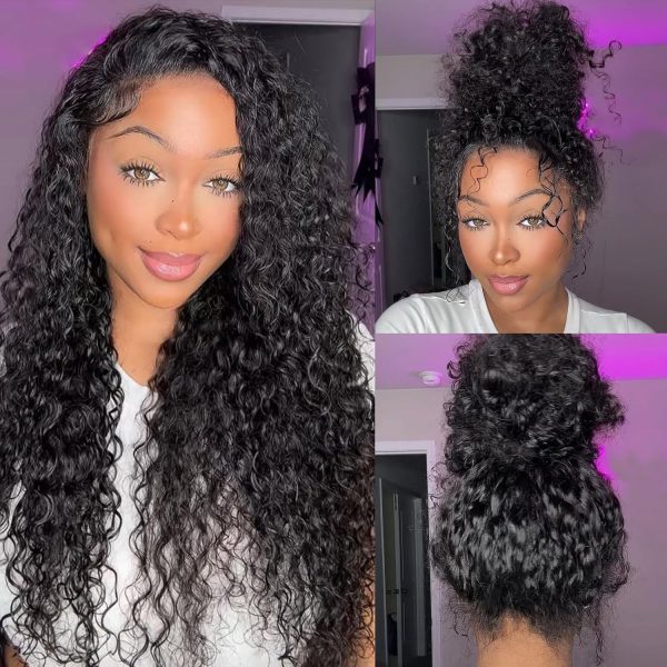 Water Wave 360 Lace Front Wigs Human Hair 20 Inch Hidden Strap Glueless Drawstring Wig Human Hair Pre Plucked Pre Bleached 180% Density Wet and Wavy Full...