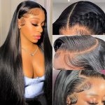 13x6 Lace Front Wigs Human Hair for Women 180 Density HD Transparent 28 Inch Straight Lace Front Wigs Human Hair Pre Plucked Glueless Lace Frontal Wigs Natural Black Color
