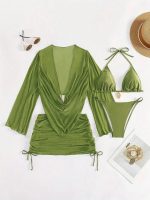 4pcs sexy solid bikini set with sheer cover -up , suitable for vocation… - Image 2