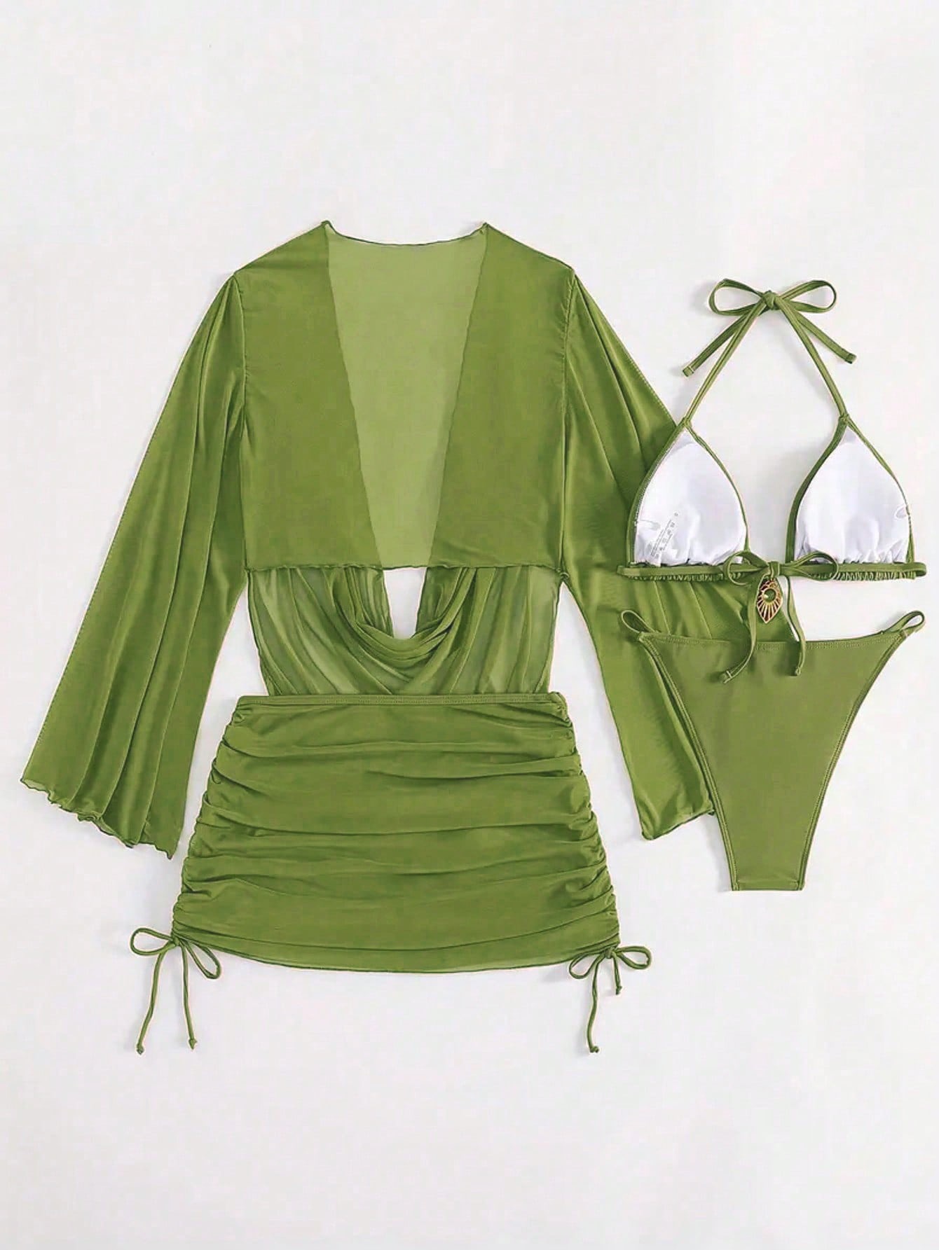 IMG_6048 4pcs sexy solid bikini set with sheer cover -up , suitable for vocation… - Image 1