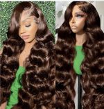 30 Inch Chocolate Brown Human Hair Wig 13x6 Body Wave HD Lace Front Wigs Human Hair Pre Plucked 200 Density Colored 4# Frontal Wigs Dark Brown Wig For Women - Image 2