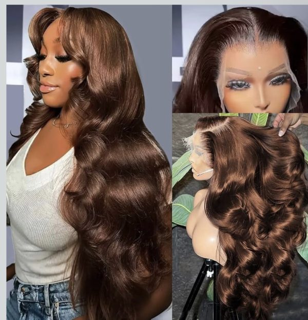 30 Inch Chocolate Brown Human Hair Wig 13x6 Body Wave HD Lace Front Wigs Human Hair Pre Plucked 200 Density Colored 4# Frontal Wigs Dark Brown Wig For Women
