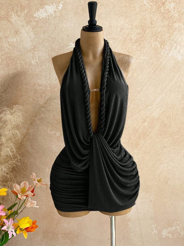 Soleia women’s solid color halter draped fashionable sexy…