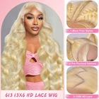 Lace Front Wig 32 Inch 13X6 200 Density Blonde Human Hair HD Body Wave Wigs