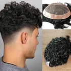 Toupee for Men 100% Human Hair Pieces Durable Fine Mono Lace Top 20 MM Curly Wig