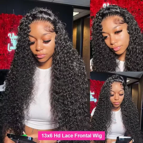 Glueless 250 Density Brazilian Deep Wave Curly HD Lace Frontal Human Hair Wig