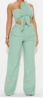 Fashion Nova Petal Perfect Pant Set Xs - Sage