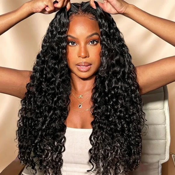 Glueless Wigs Human Hair Pre Plucked Pre Cut Water Wave Curly Human Hair Wig