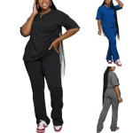 Womens 2 Piece Outfits Casual Short Sleeve Top and Flare Pants Sets Tracksuit - Image 2