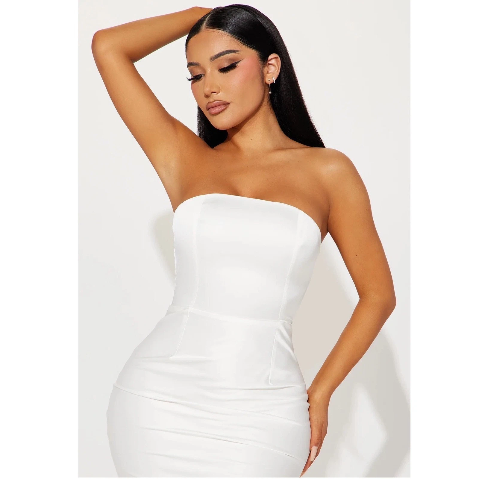 s-l1600 - 2026-06-22T211754.563 Fashion Nova White Satin Strapless Bubble Hem Mini Dress XL Party Coquette - Image 1