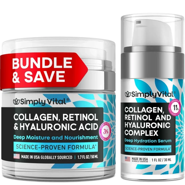 Collagen, Retinol & Hyaluronic Acid Serum + Cream Set – Anti-Aging Face & Neck M