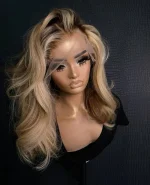 Ombre Ash Blonde Dark Roots Human Hair 13x4 Lace Front Wig Body Wave Pre Plucked