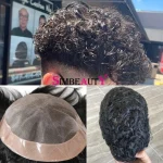 Toupee for Men 100% Human Hair Pieces Durable Fine Mono Lace Top 20 MM Curly Wig - Image 2