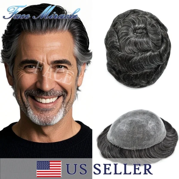 Men Hair Piece Thin Skin Toupee Men Human Hair Replacement Durable PU Mens Wigs