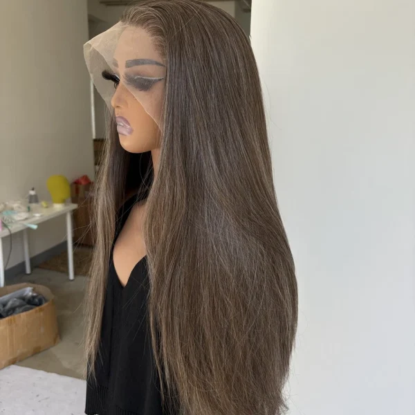Long Straight Women Synthetic Hair Lace Front Wig Brown mix Blonde