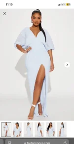 Lulus Heavenly Hues Light Blue Maxi Dress V-Neck Pleated Side Slit Size S