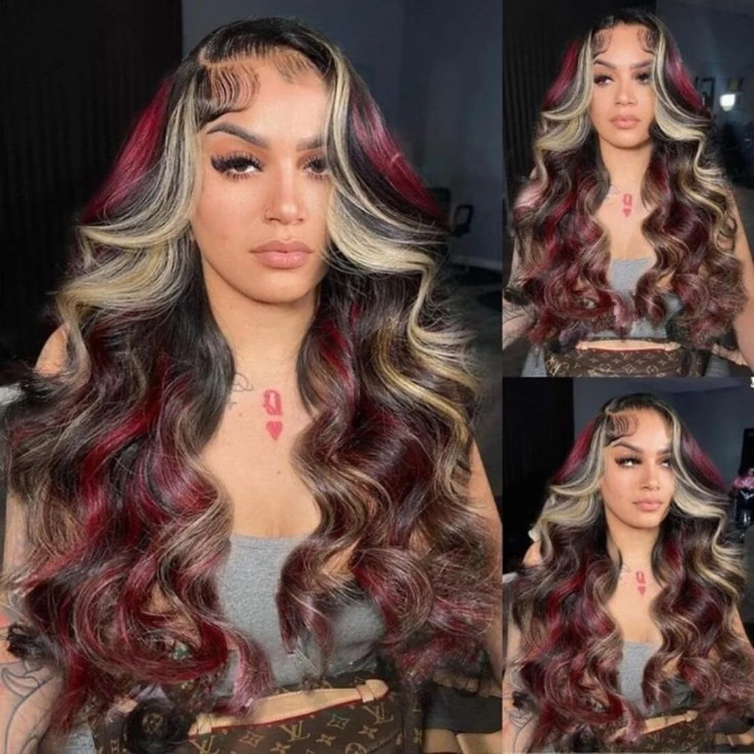 113ea6596c1f51f02b1bd25dc1653dfe Stunning Black Red Blonde Highlight Wig - 13X4 Lace Front Human Hair - Image 1