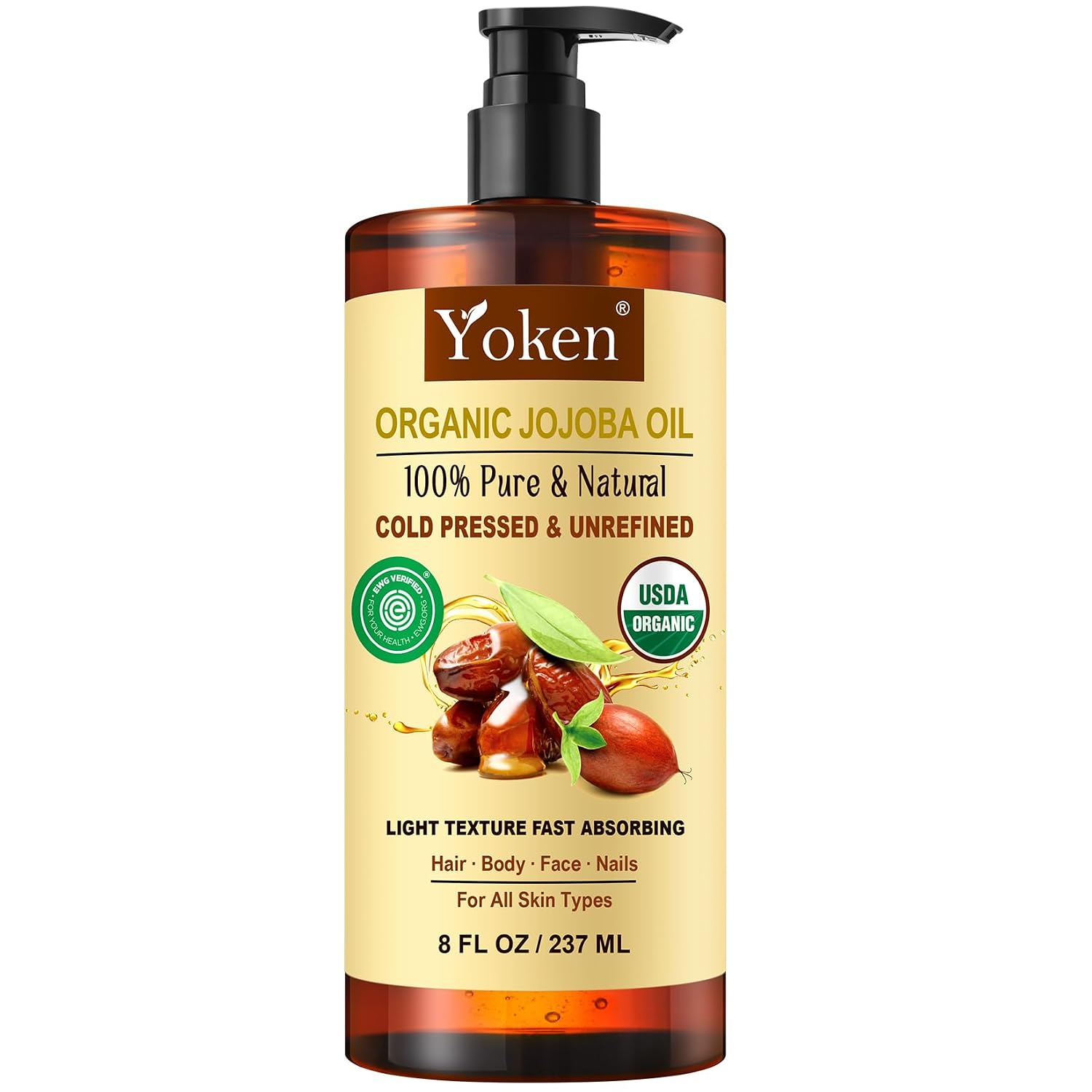 61NgTs1g3rL._SL1500_ Yoken Organic Jojoba Oil 8oz, USDA Certified Pure for Hair, Skin Care - Image 1