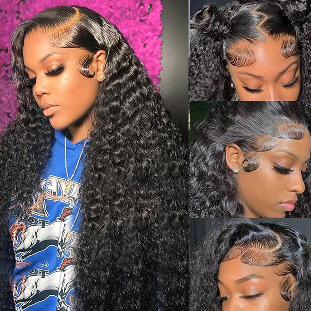 71C3uFpTWFL._SL1001_ 30 Inch Deep Wave Lace Front Wigs Human Hair 200 Density 13x4 HD Lace Frontal Wigs Human Hair Pre Plucked Deep Curly Glueless Wigs Human Hair for Women Natural Black - Image 1