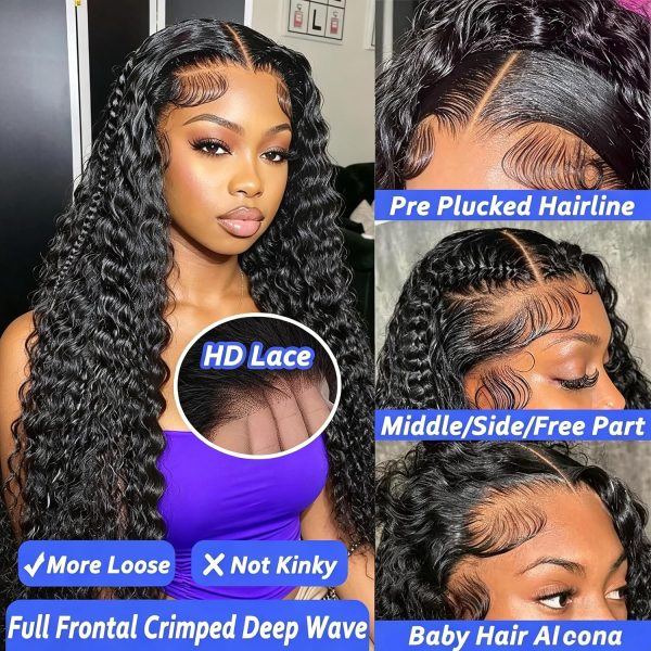 Lemoda 13x6 Full Lace Frontal Wigs Water Wave Full 13x6 HD Lace Frontal Wigs Burmese Curly Deep Wave Virgin Human Hair Wigs 210% 24Inch Bouncy Curl Pre Plucked Hairline