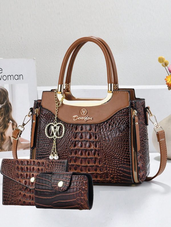 3pcs luxury crocodile embossed bag set -elegant crocodile…