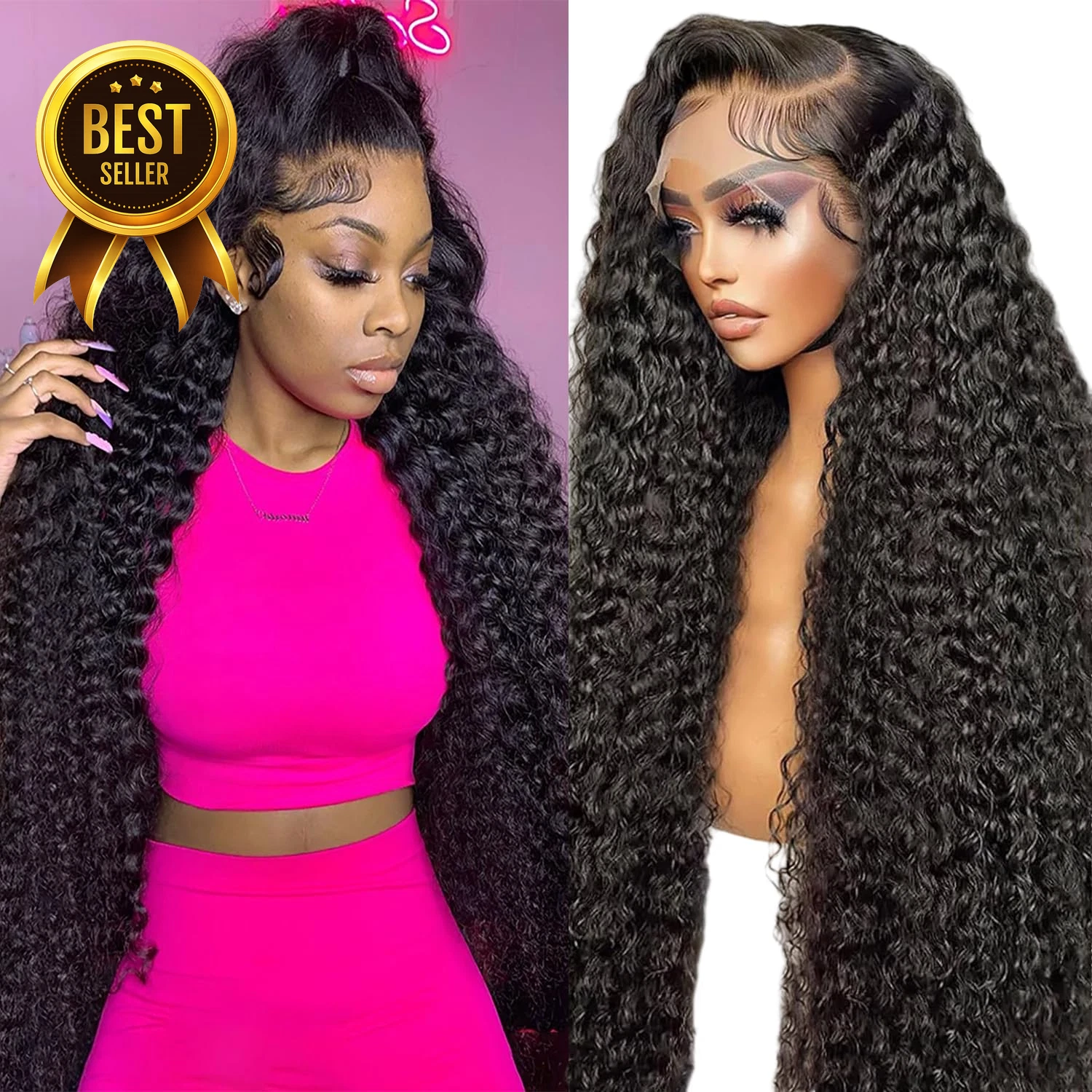 s-l1600 - 2026-07-07T225502.246 13X6 Deep Wave Lace Front Wigs Human Hair 200% Density 26 Inch Curly Human Hair - Image 1