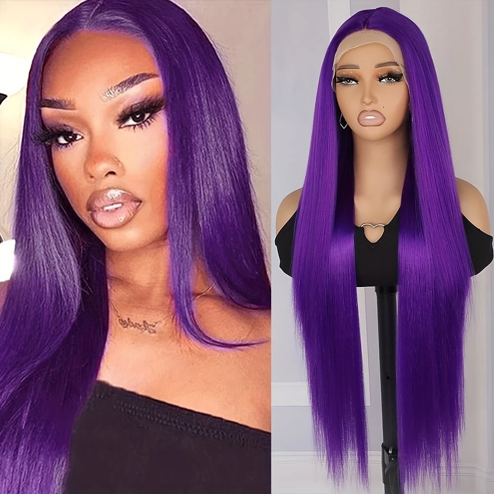 s-l1600 - 2026-07-13T231708.550 Synthetic Lace Front Wigs Glueless Purple Color Hair Wig Pre Plucked Heat Safe - Image 1