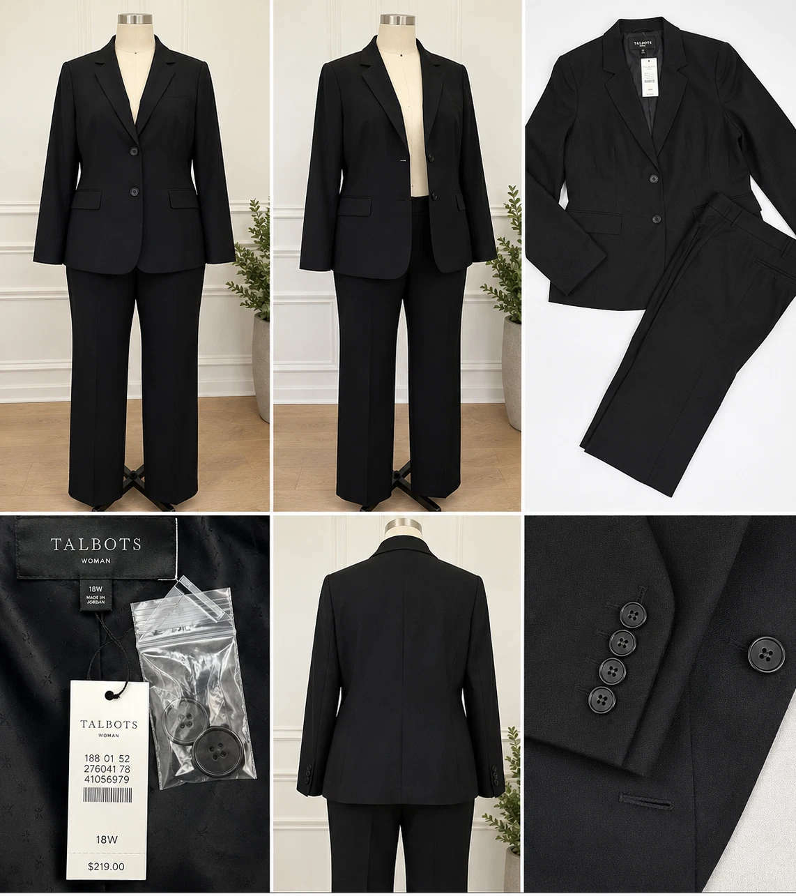 s-l1600 - 2026-07-22T103910.421 Talbots Woman 18W Black Wool Blend Pant Suit NWT Career Blazer Pants Plus - Image 1