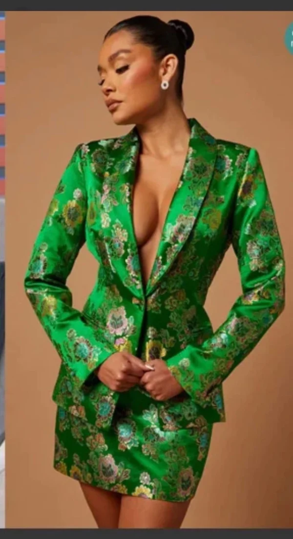 Satin Embroidered Skirt Suit Set 2pc