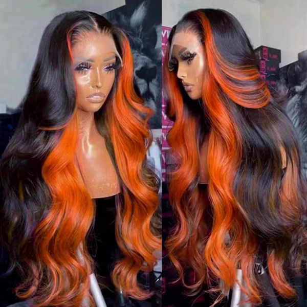 Grace Queen 13x6 Lace Front Wigs Human Hair Pre Plucked Highlight 13x6 HD Lace Front Wigs Ginger Orange Human Hair Wigs for Women 13x6 Body Wave Ombre Wig Brazilian Hair22inch