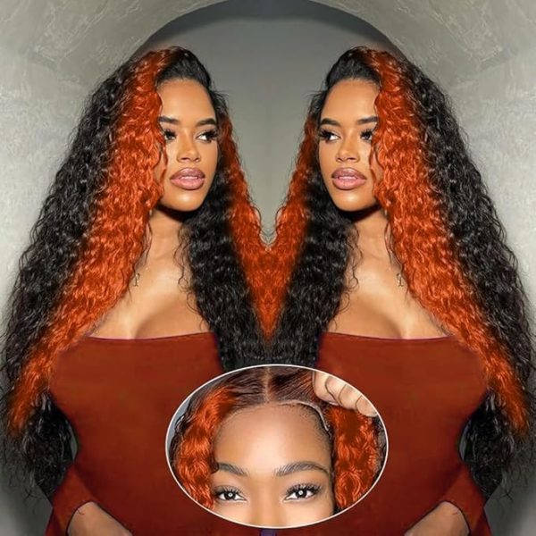 Grace Queen Curly Lace Front Wigs Human Hair Pre Plucked Hairline Glueless Wig 9x6 Pre Cut HD Lace Frontal Wigs for Women Ginger Orange Colored Ombre Wig Brazilian Virgin Hair 22inch