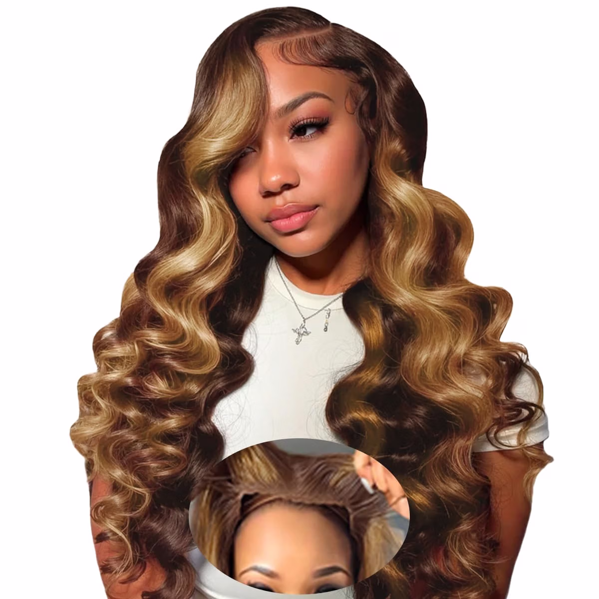61+ue+9N2cL._SL1200_ 26inch Honey Blonde Highlight Glueless Human Hair Wig - Image 1