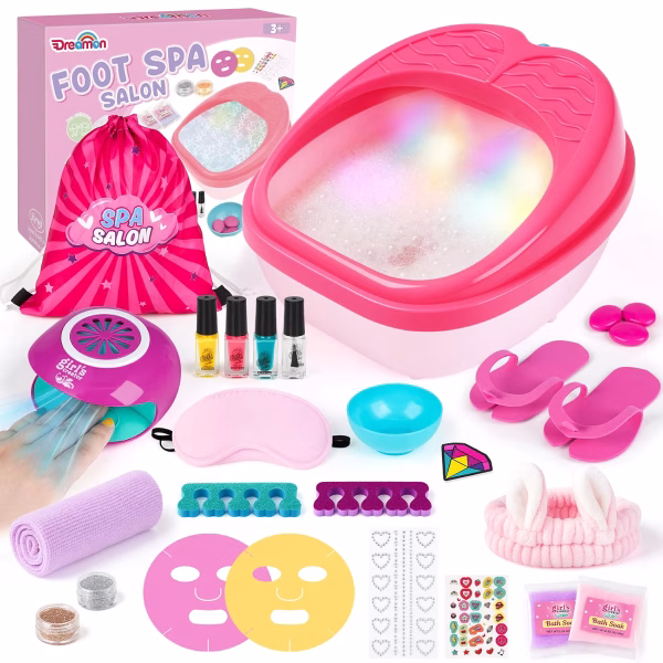 Dreamon Kids Foot Spa & Nail Kit Set, 25 Pcs Kids Spa Day Kit Girls Gifts