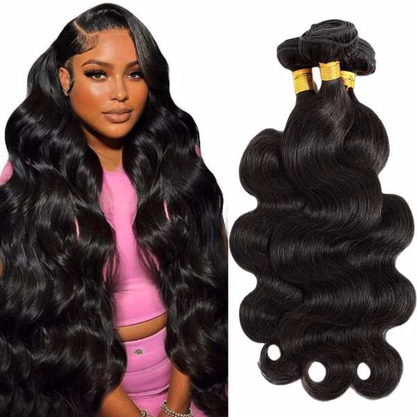 CSCHS 12A Human Hair Bundles 22 24 26 Inch Body Wave Bundles Human Hair 100% Unprocessed Brazilian Virgin Hair Quick Weave Extensions Natural Black