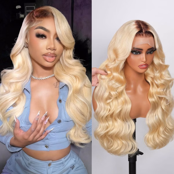 4/613 Ombre Blonde Lace Front Wigs Human Hair 30 Inch Blonde Body Wave Wig