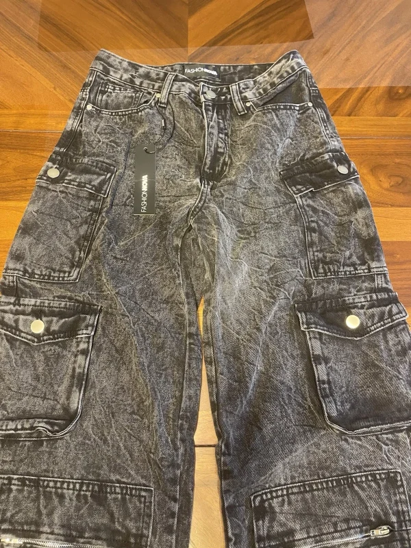 Fashion Nova Jeans Pants Womens 5 Black Cargo Wide Leg Baggy Skater 90s Y2K NWT