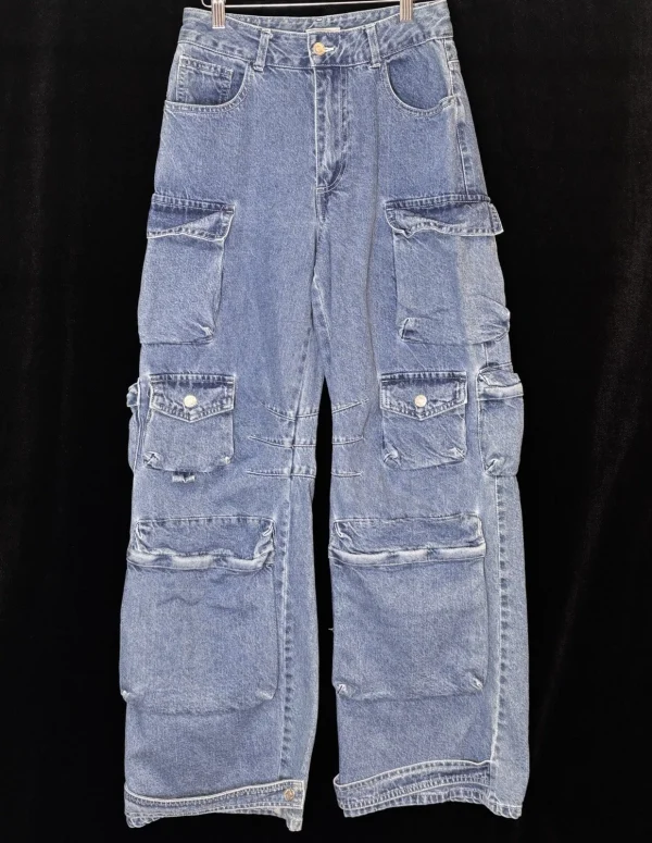 Forever 21 Jeans Womens 26 Blue Cargo Grunge Wide Leg Y2K Streetwear Skater